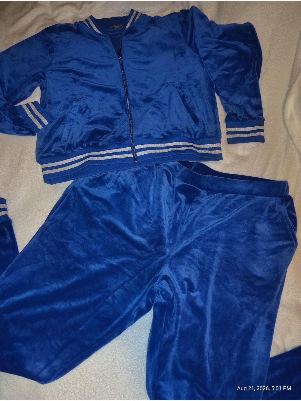 Kate & Mallory Royal Blue Velour Track Jacket and Joggers Set
